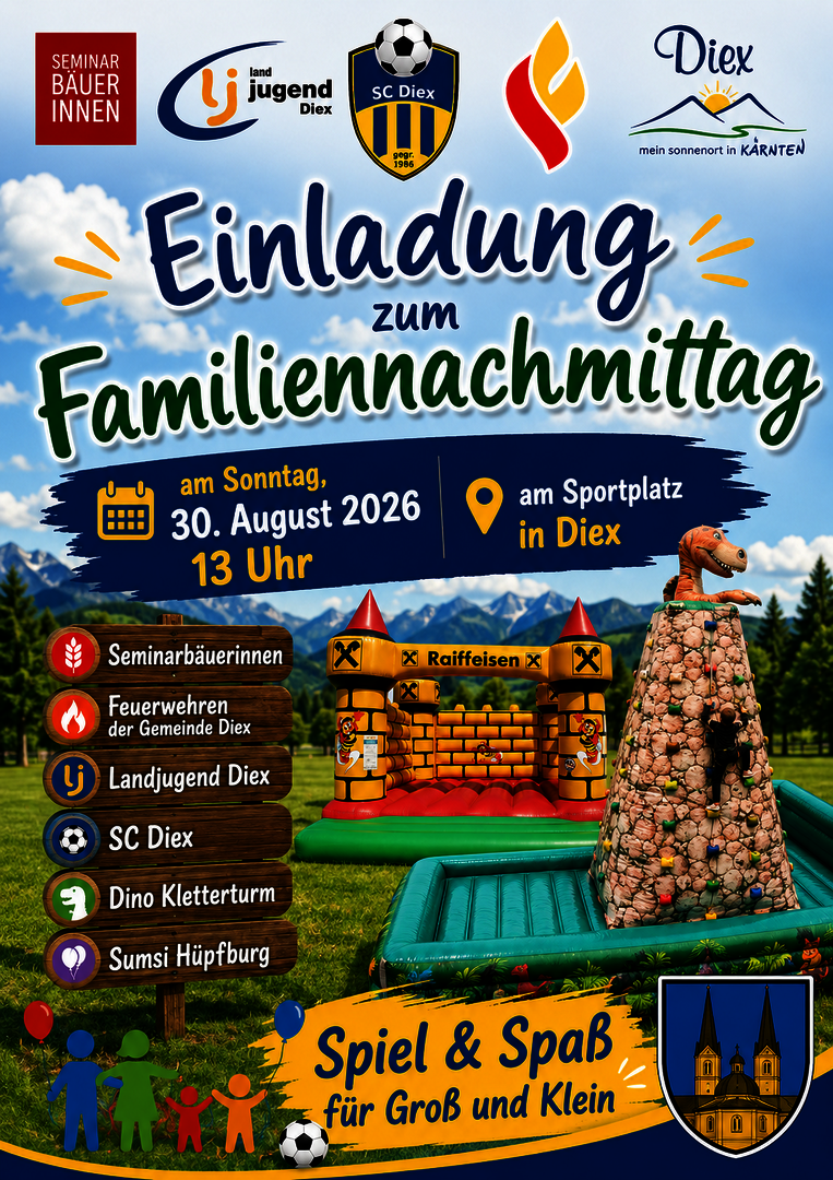 Einladung zum Familiennachmittag am Sportplatz in Diex am 30. August 2026